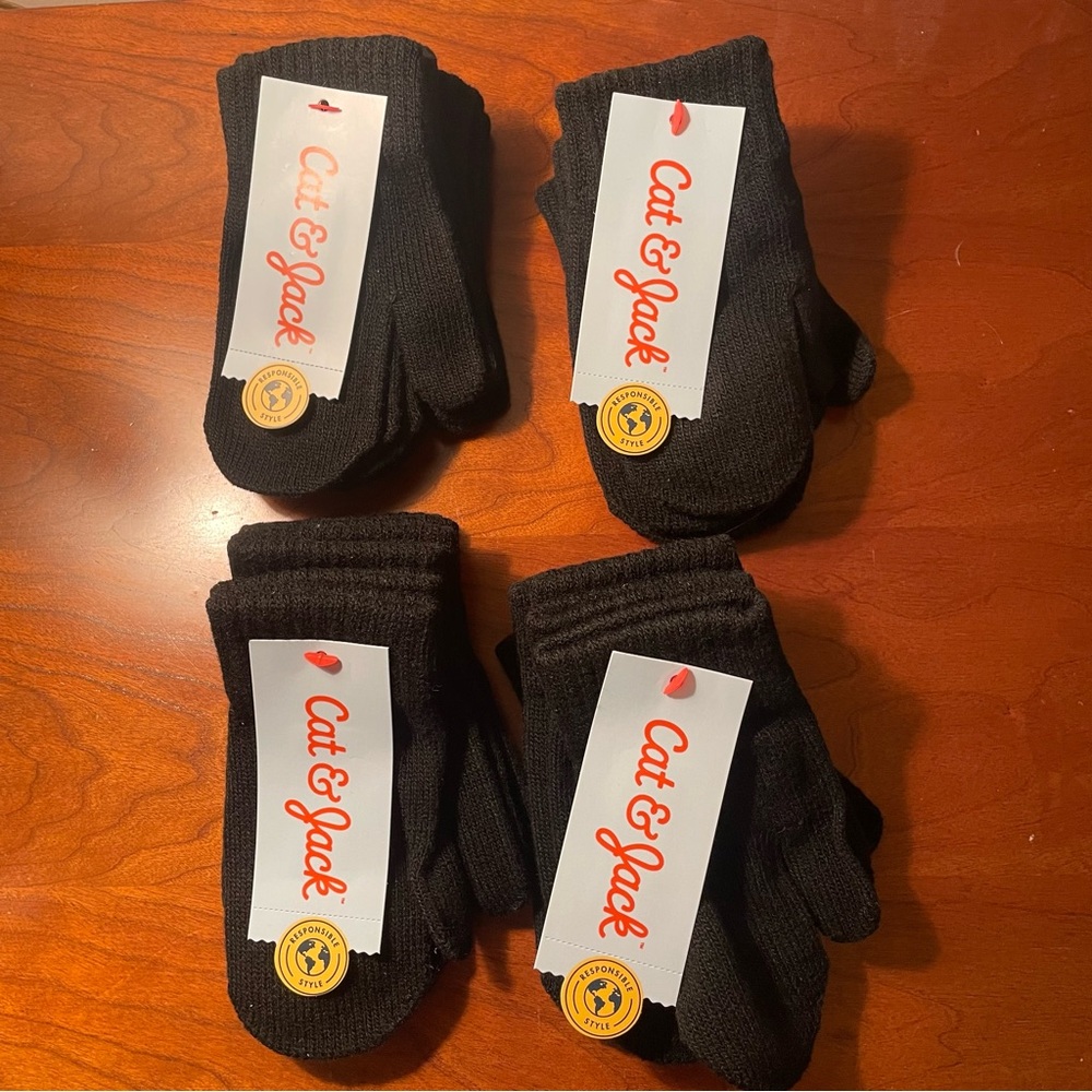 Cat & Jack Black Mittens 4 Packs of 3 pairs NWT 2T-5T